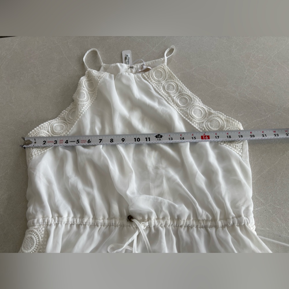 C Elegant White Sleeveless High Neck Open Shoulder Lightweight Dress Sz. XL Lace - Picture 6 of 16